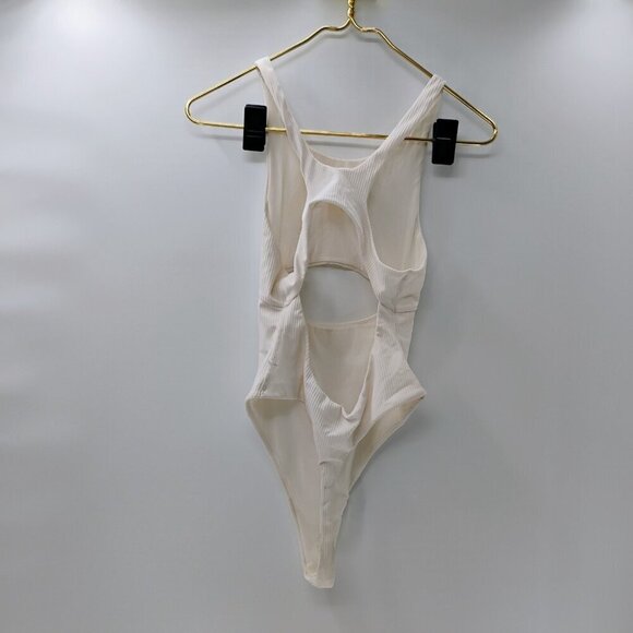 For Love and Lemons White Cut Out Ribbed Thong Bodysuit Medium Sexy Summer - Picture 13 of 15